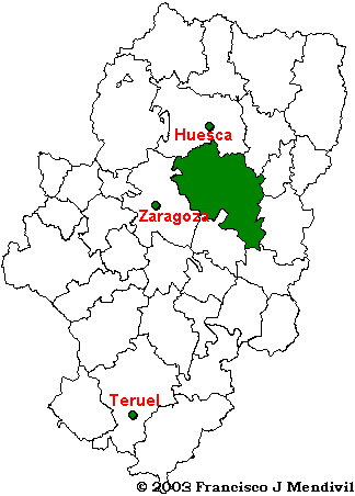 Mapa de la localización de la Comarca de los Monegros dentro de la Comunidad Autónoma de Aragón