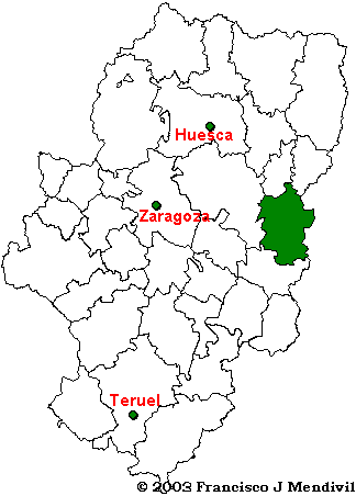 Mapa situación Comarca Bajo Cinca/Baix Cinca dentro de Aragón