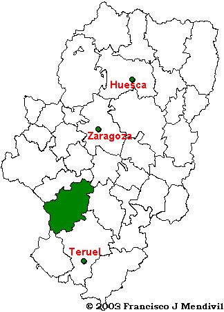 Mapa de la Comarca del Jiloca dentro de Aragón