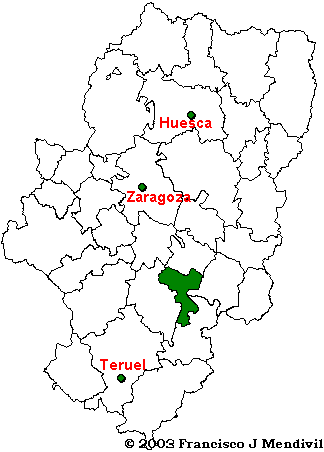 Mapa Comarca de Andorra-Sierra de Arcos dentro de Aragón