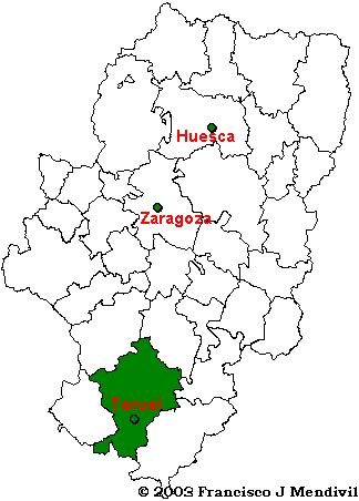 Mapa Comarca Comunidad de Teruel situada dentro de Aragón