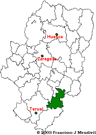 Mapa de la Comarca del Maestrazgo situada dentro de Aragón