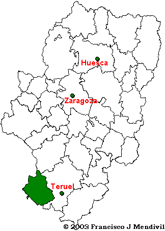 Mapa Comarca Sierra de Albarracin situada dentro de Aragón