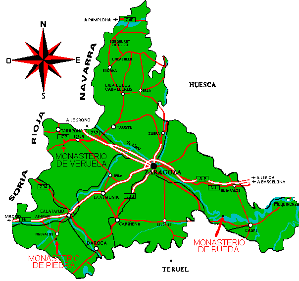 Mapa de situación de los Monasterios Cistercienses en Zaragoza