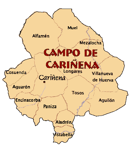 Mapa de Aladrén dentro de la comarca Campo de Cariñena