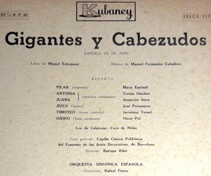Zarzuela Gigantes y Cabezudos edición 1950 2