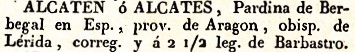Alcaten, Lugar, Provincia de Aragón, del diccionario Geográfico Universal