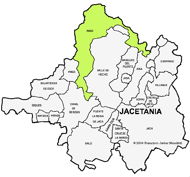Termino municipal de Ansó dentro de la comarca de la Jacetania