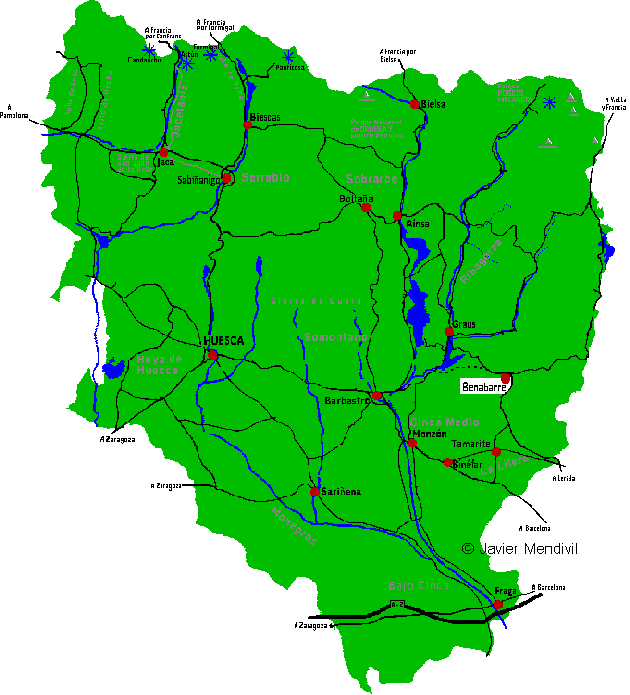 Mapa situación de Benabarre dentro de la provincia de Huesca