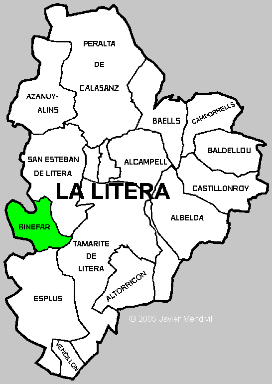 Municipio de Binefar dentro de la comarca La Litera/ La Llitera