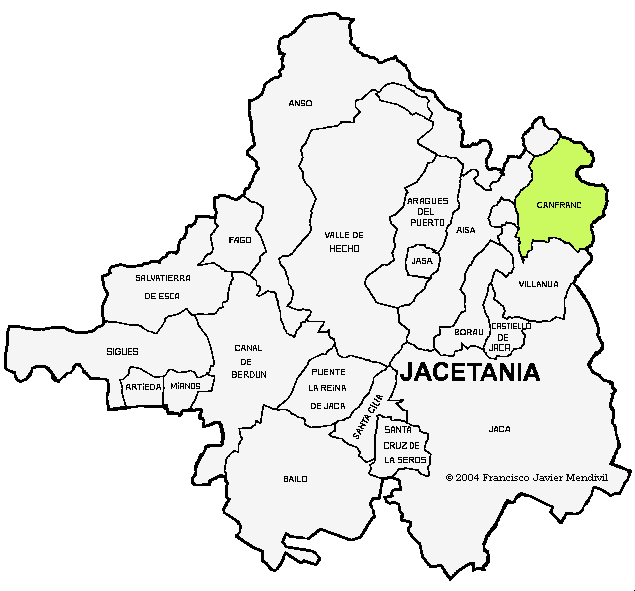 Termino municipal de Canfranc dentro de la Comarca de la Jacetania