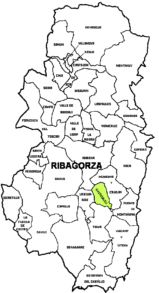 Municipio de Castigaleu dentro de la comarca de La Ribagorza