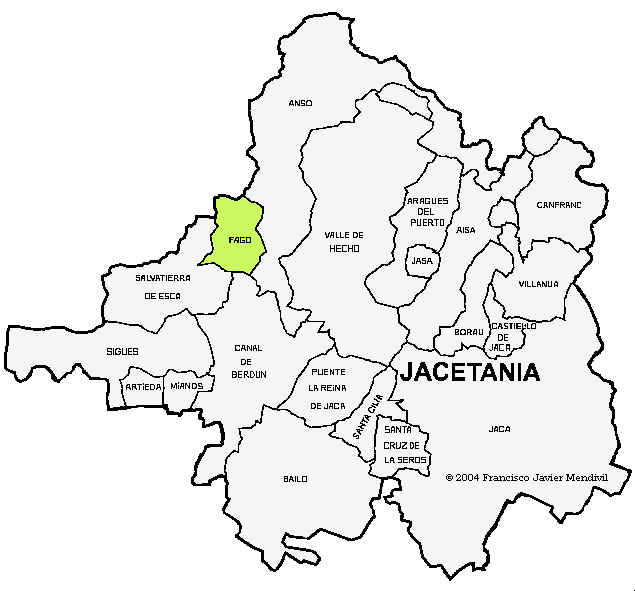 Termino municipal de Fago dentro de la Comarca de la Jacetania