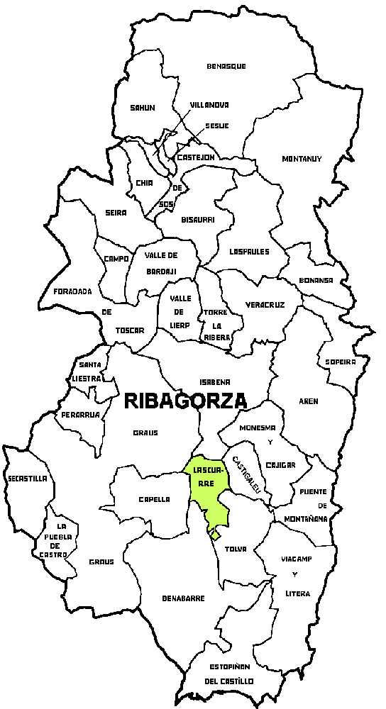 Municipio de Lascuarre dentro de la comarca de Ribagorza