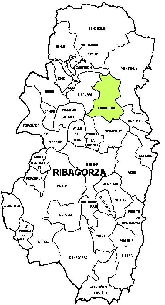 Mapa del Municipio de Laspaules dentro de la comarca de Ribagorza