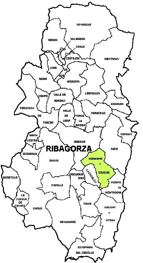 Municipio de Monesma y Cajigar dentro de la comarca de Ribagorza