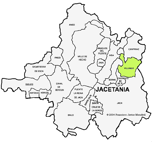 Mapa del Municipio de Villanúa dentro de la comarca de La Jacetania