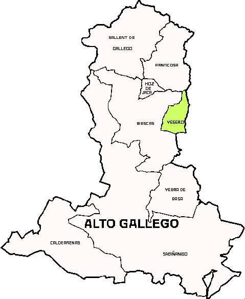 Mapa del Municipio de Yesero dentro de la comarca de Alto Gállego