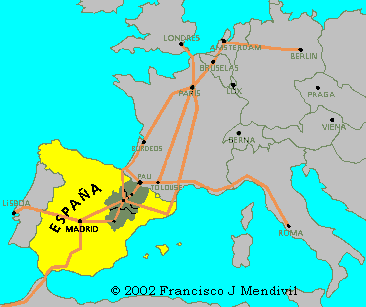 Mapa de situación de Aragón dentro de Europa