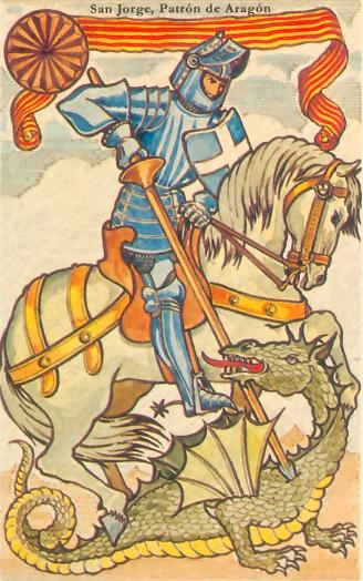 San Jorge en una baraja de cartas aragonesa.