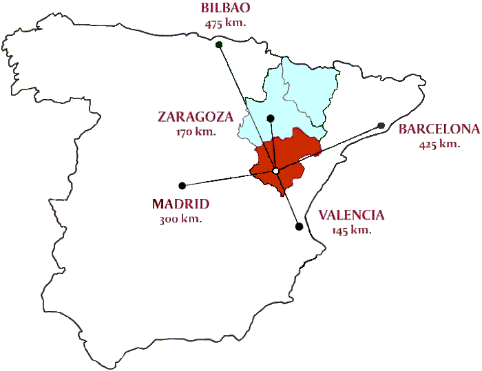 Mapa de Teruel situación y distancias