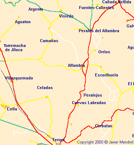 mapa situacion pueblos de Provincia de Teruel próximos a Miravete de la Sierra