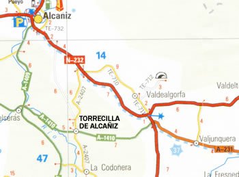 Mapa de carreteras de Torrecilla de Alcañiz