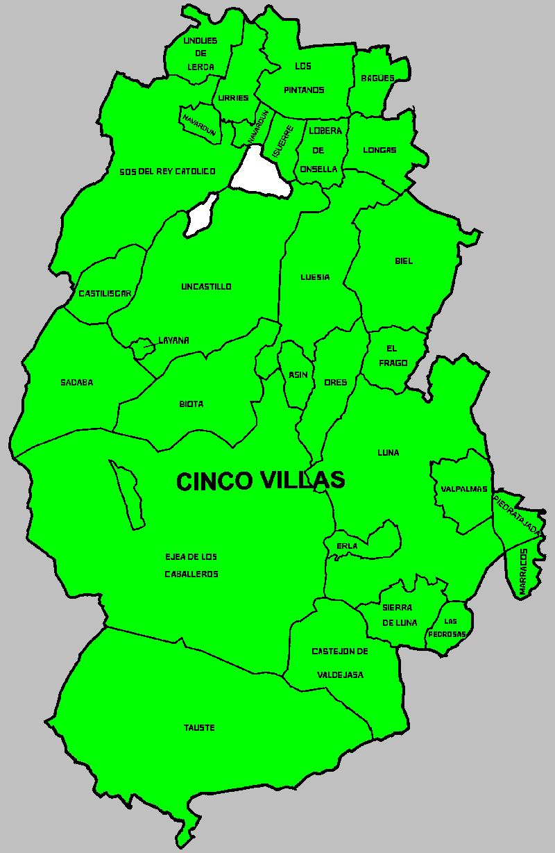 Mapa del Municipio de Ardisa dentro de la comarca de las Cinco Villas